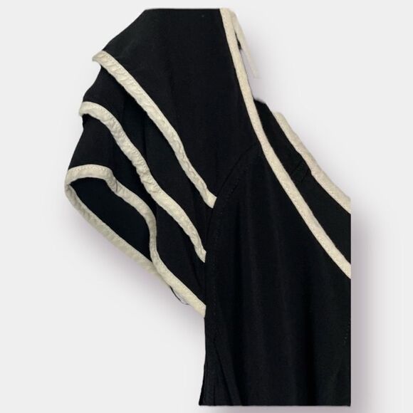 Elle Black Dress with Cream Trim Elastic Waist with Tie - Picture 5 of 6